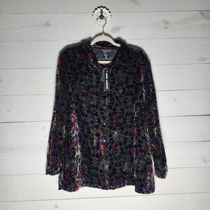 NWT Women's velvet burnout top floral sheer button up shirt whimsigoth fairygoth